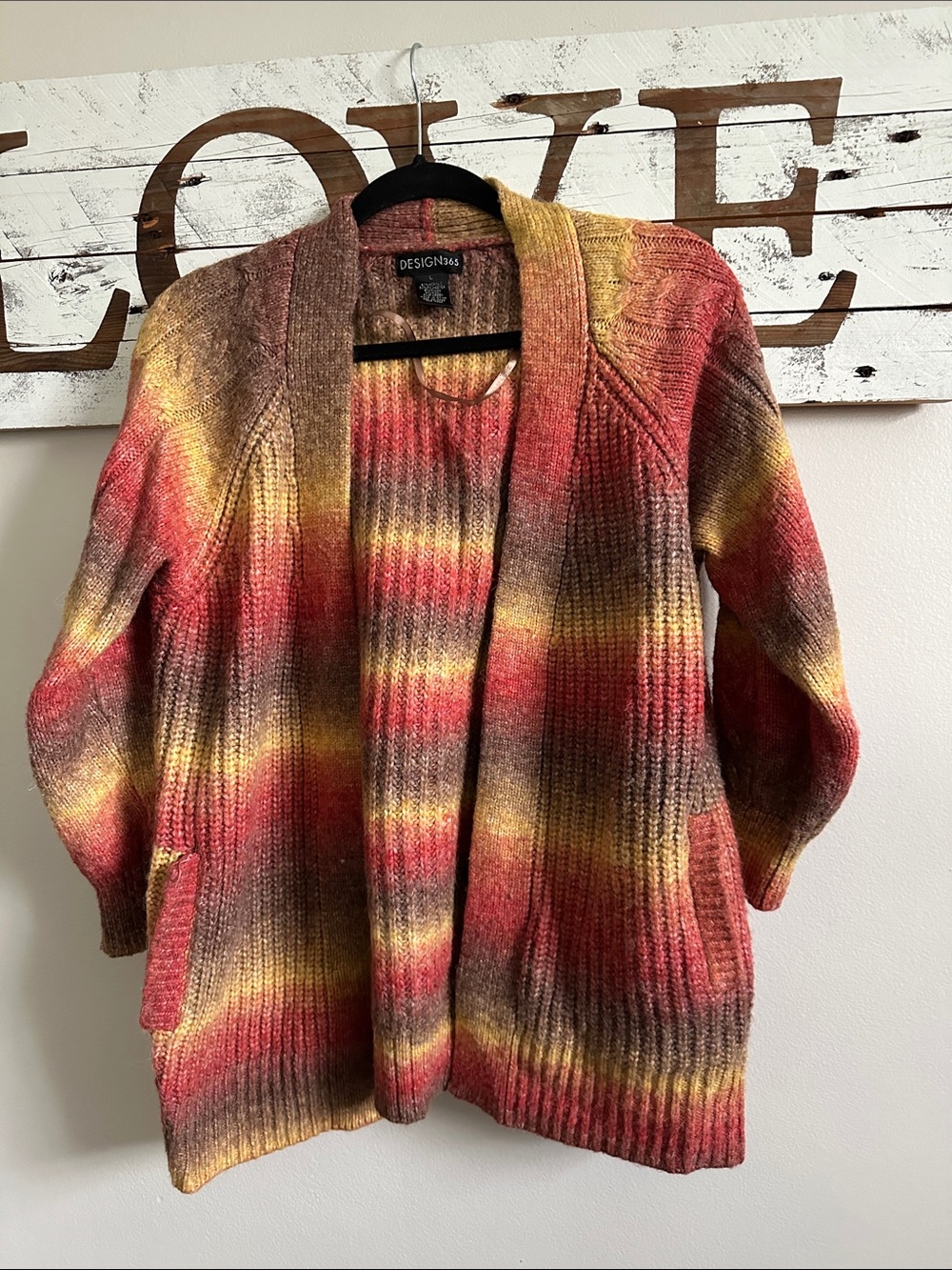 Design365 Open-Front Gradient Knit Cardigan - Red/Yellow